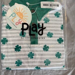 Little Sleepies Green and White Lucky Stripes Polo short sleeve Shirt NWT